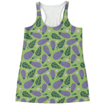 Eggplant With Leaves And Flowers Print Women's Racerback Tank Top