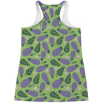 Eggplant With Leaves And Flowers Print Women's Racerback Tank Top