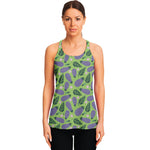 Eggplant With Leaves And Flowers Print Women's Racerback Tank Top