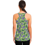 Eggplant With Leaves And Flowers Print Women's Racerback Tank Top