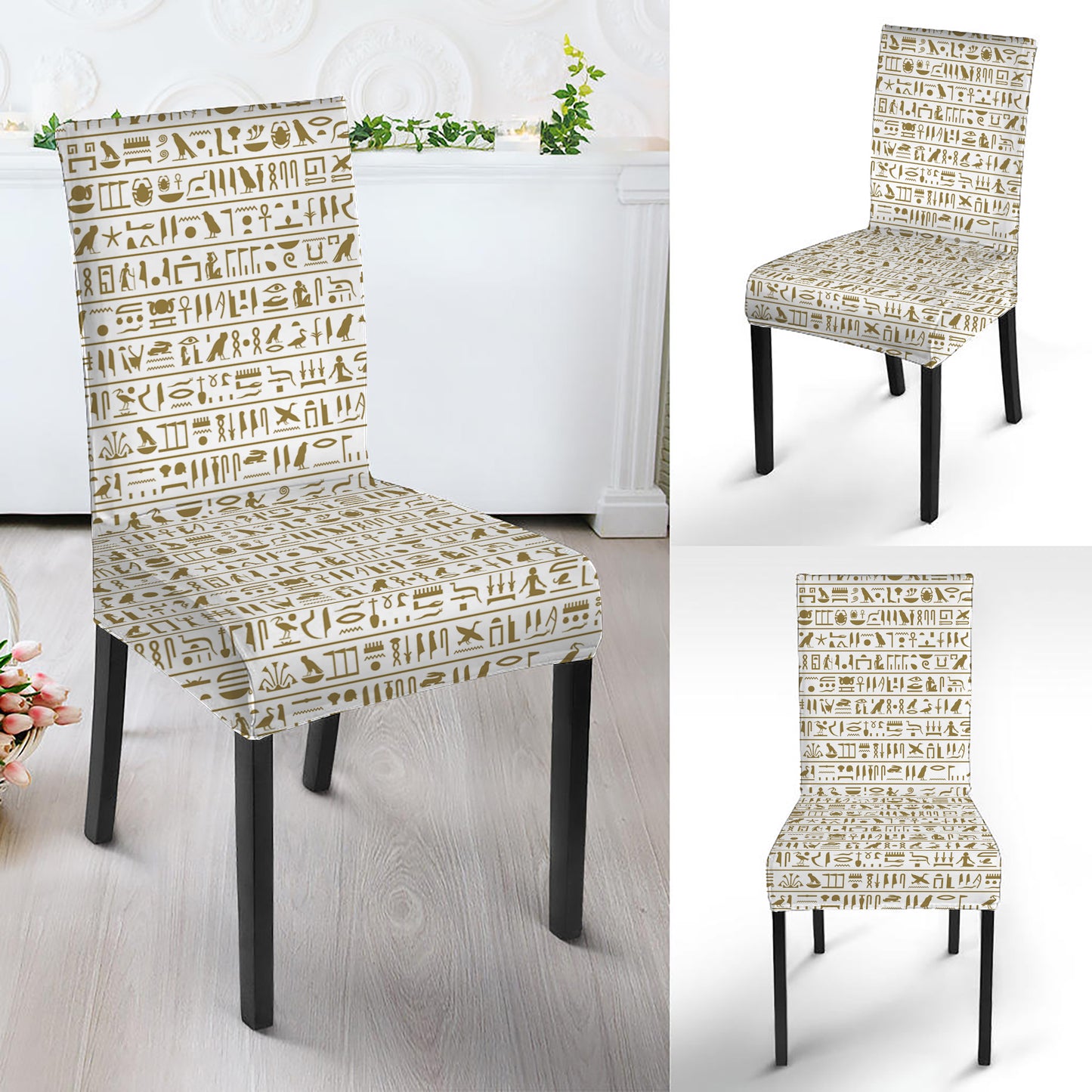 Egypt Hieroglyphs Pattern Print Dining Chair Slipcover
