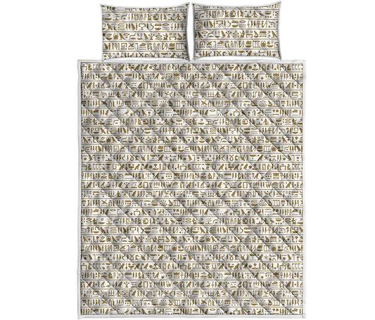 Egypt Hieroglyphs Pattern Print Quilt Bed Set