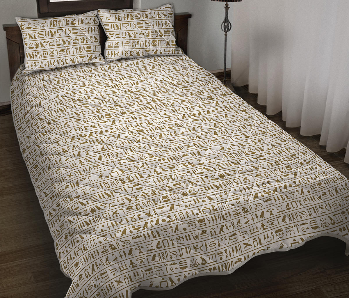 Egypt Hieroglyphs Pattern Print Quilt Bed Set