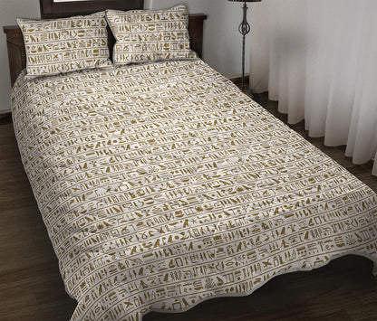 Egypt Hieroglyphs Pattern Print Quilt Bed Set