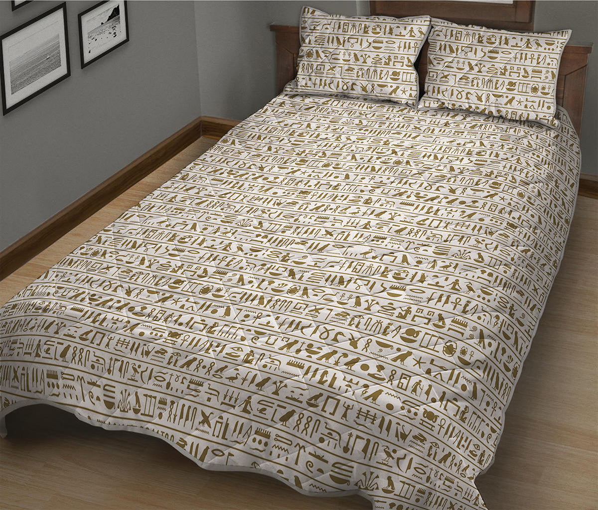 Egypt Hieroglyphs Pattern Print Quilt Bed Set