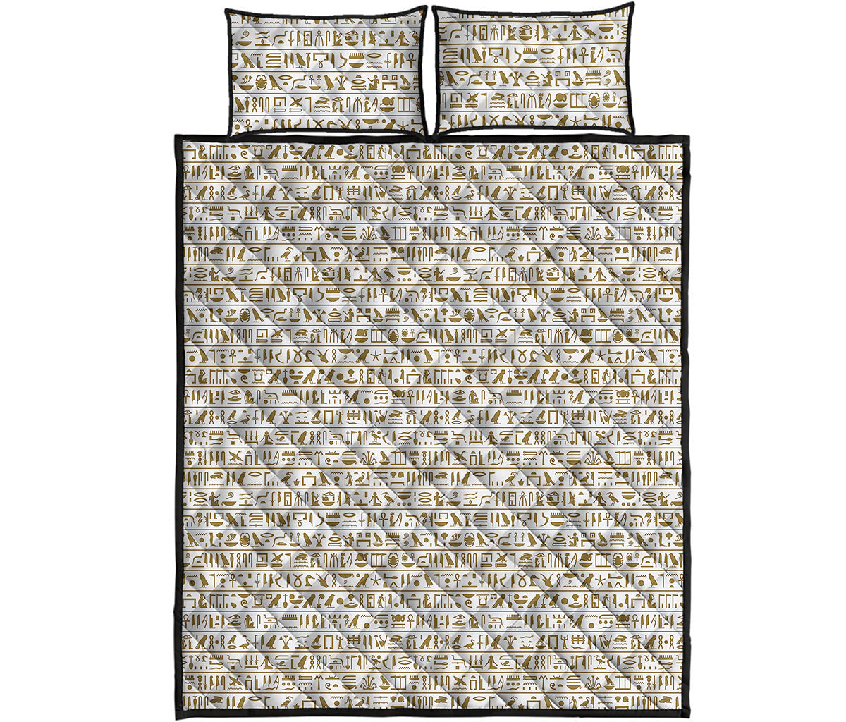 Egypt Hieroglyphs Pattern Print Quilt Bed Set