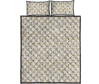 Egypt Hieroglyphs Pattern Print Quilt Bed Set