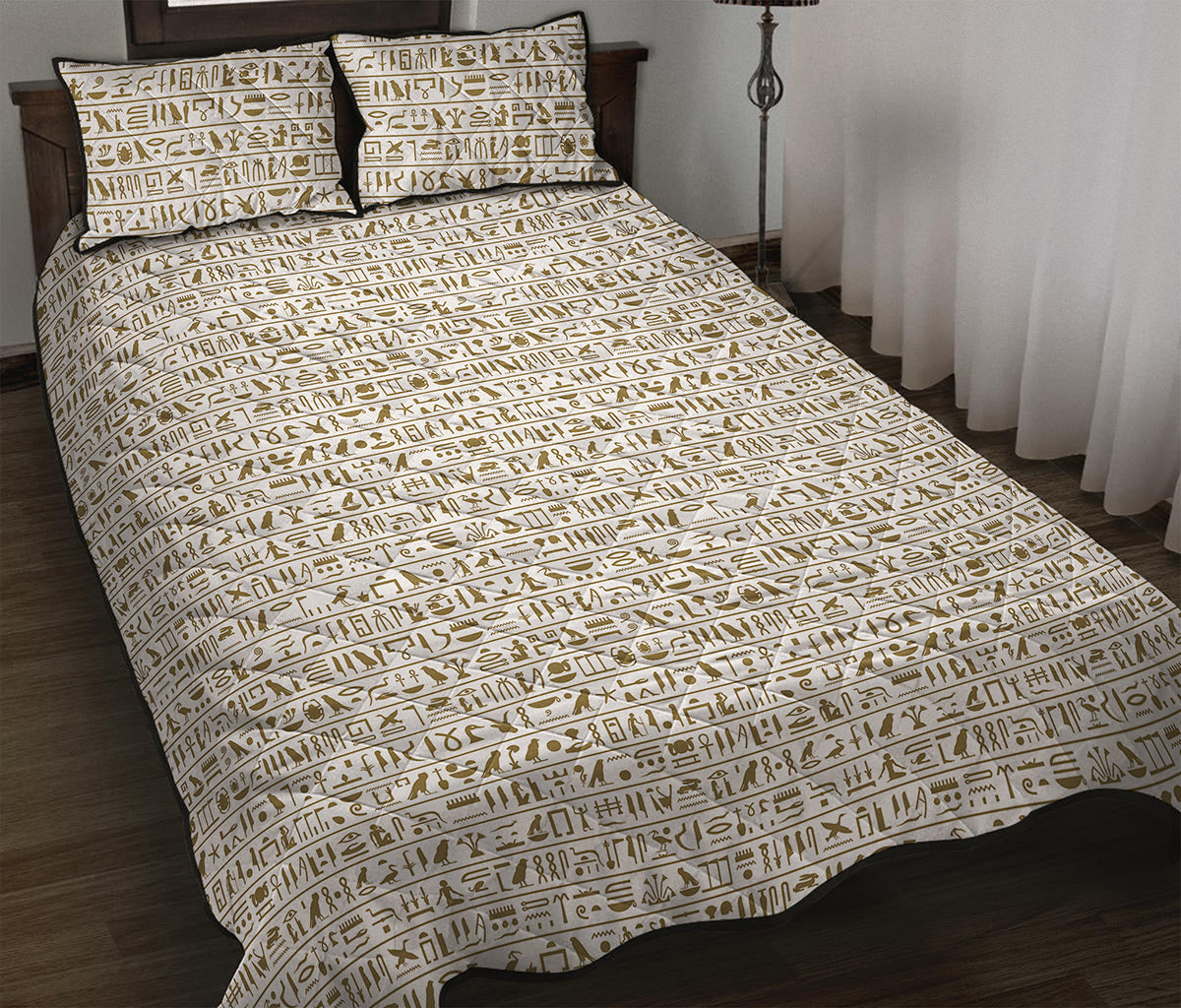 Egypt Hieroglyphs Pattern Print Quilt Bed Set