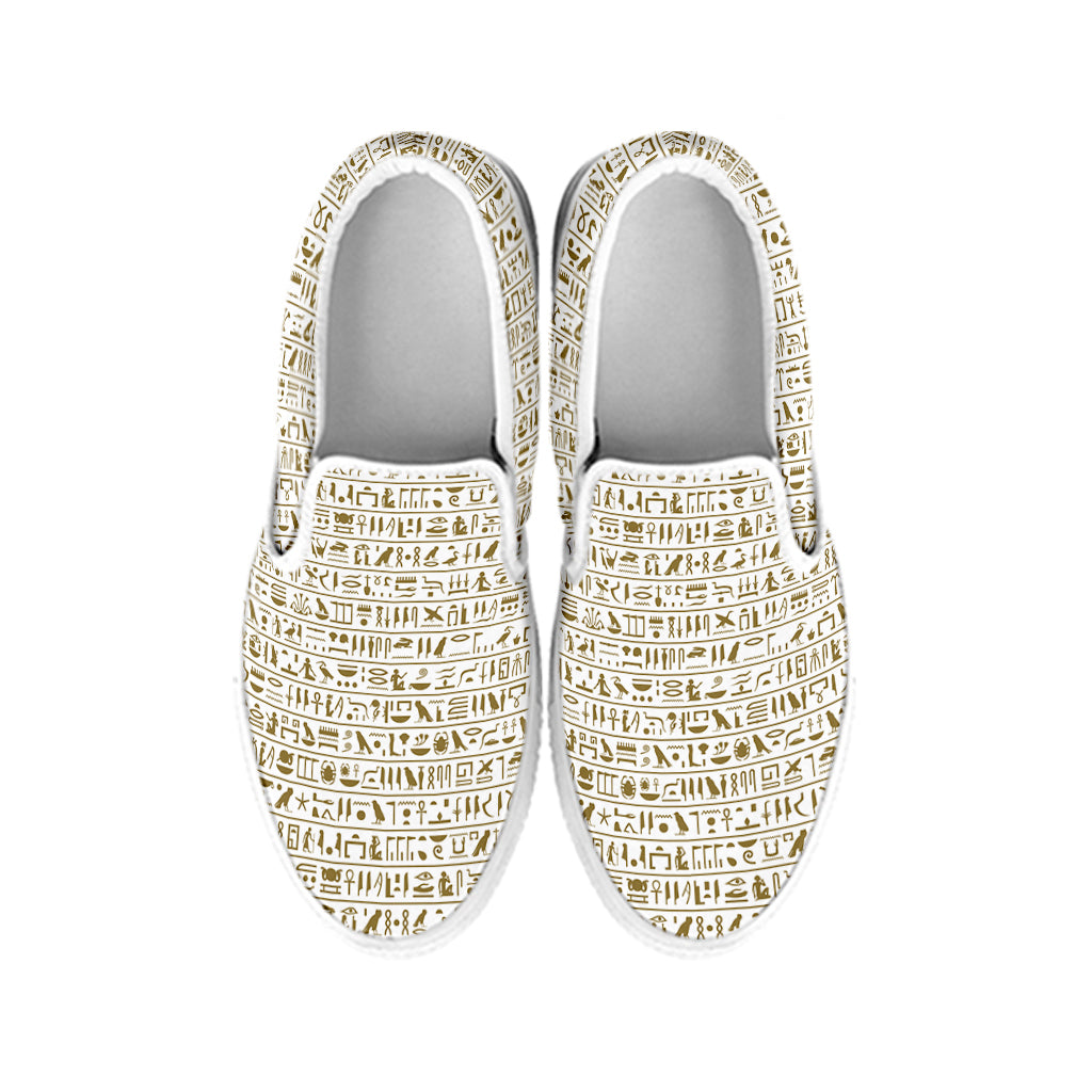 Egypt Hieroglyphs Pattern Print White Slip On Shoes