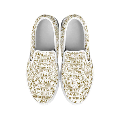 Egypt Hieroglyphs Pattern Print White Slip On Shoes