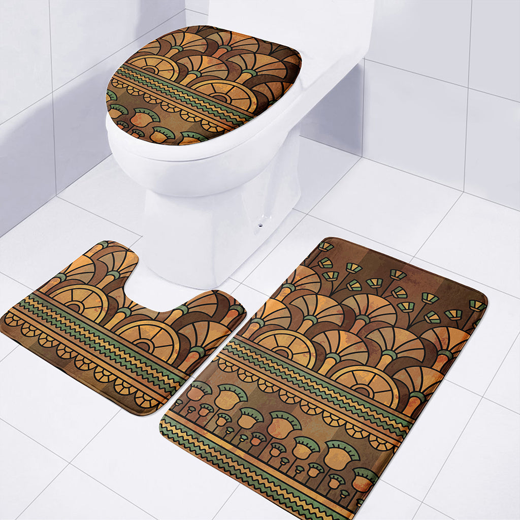Egyptian Ethnic Pattern Print 3 Piece Bath Mat Set