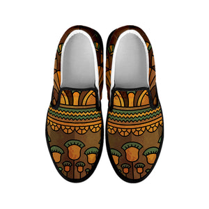 Egyptian Ethnic Pattern Print Black Slip On Shoes