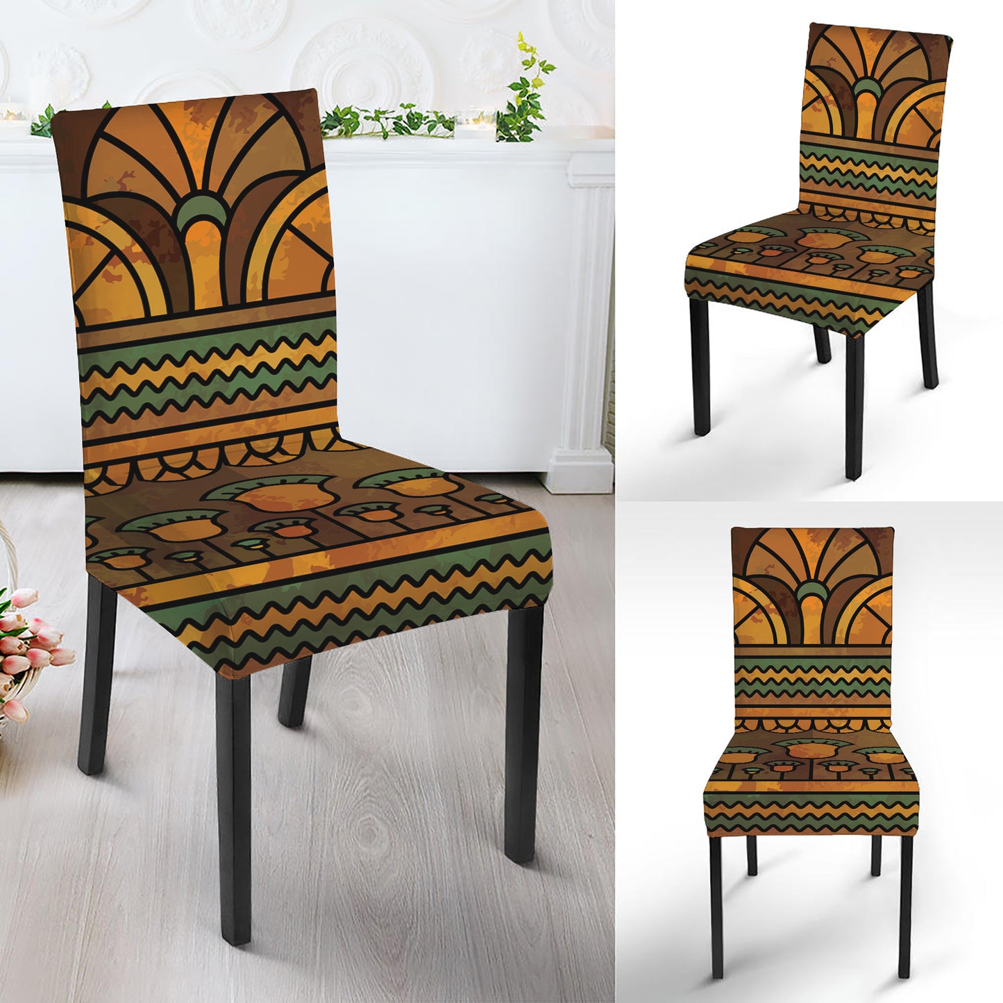 Egyptian Ethnic Pattern Print Dining Chair Slipcover