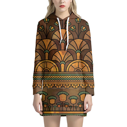 Egyptian Ethnic Pattern Print Hoodie Dress