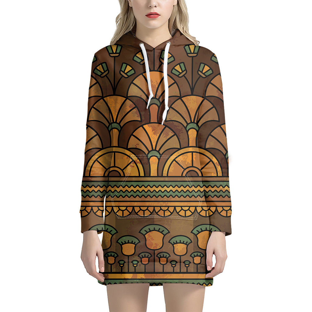 Egyptian Ethnic Pattern Print Hoodie Dress
