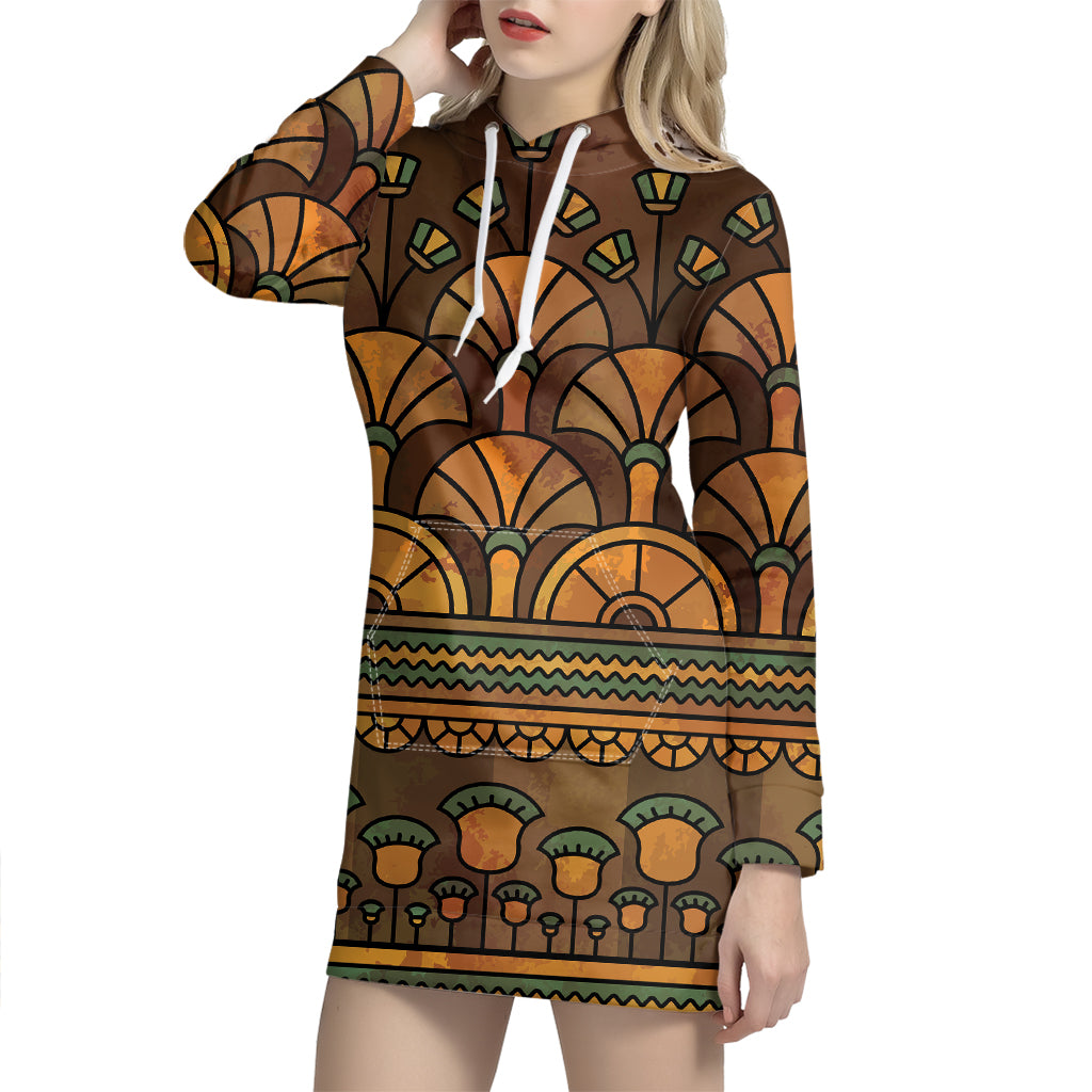 Egyptian Ethnic Pattern Print Hoodie Dress