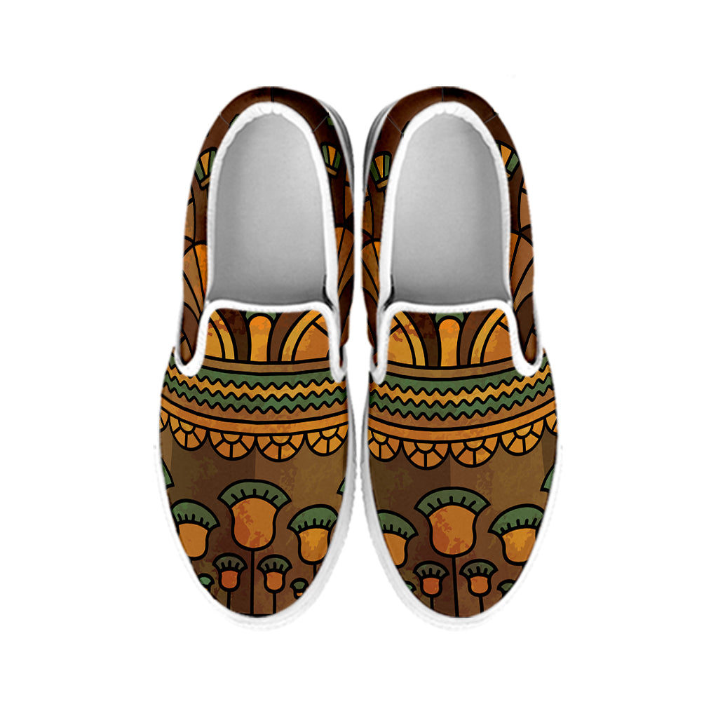Egyptian Ethnic Pattern Print White Slip On Shoes