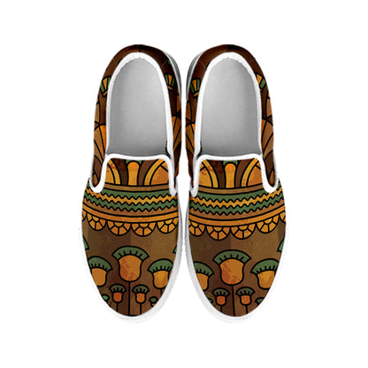 Egyptian Ethnic Pattern Print White Slip On Shoes