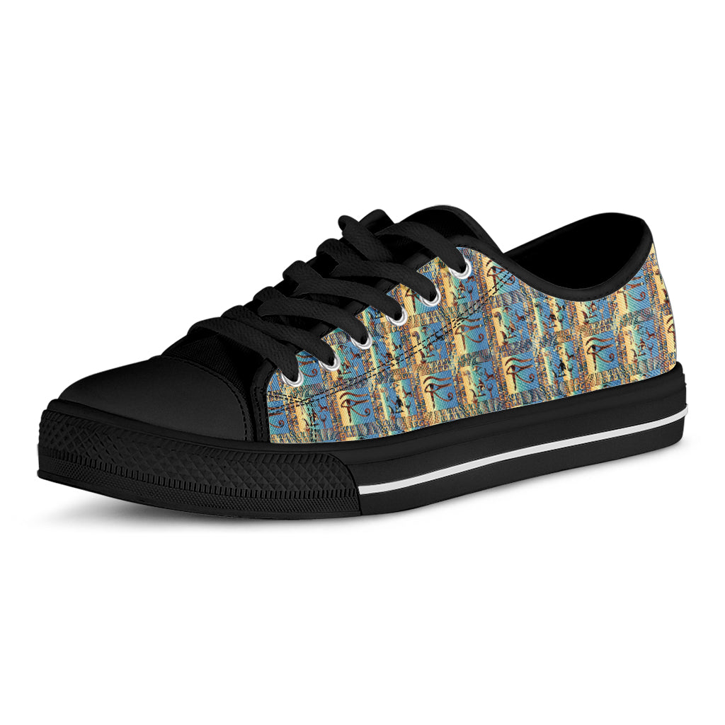 Egyptian Eye Of Horus Pattern Print Black Low Top Shoes