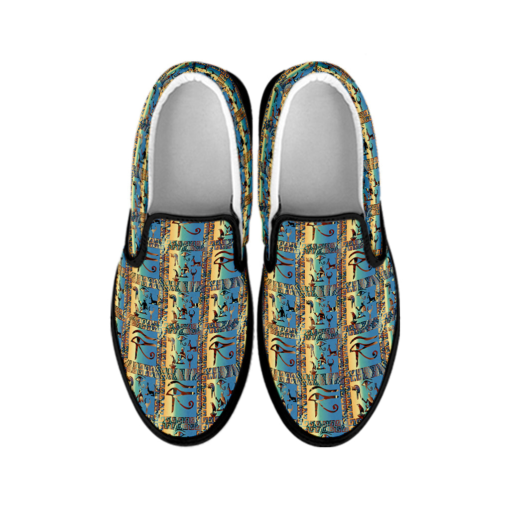 Egyptian Eye Of Horus Pattern Print Black Slip On Shoes