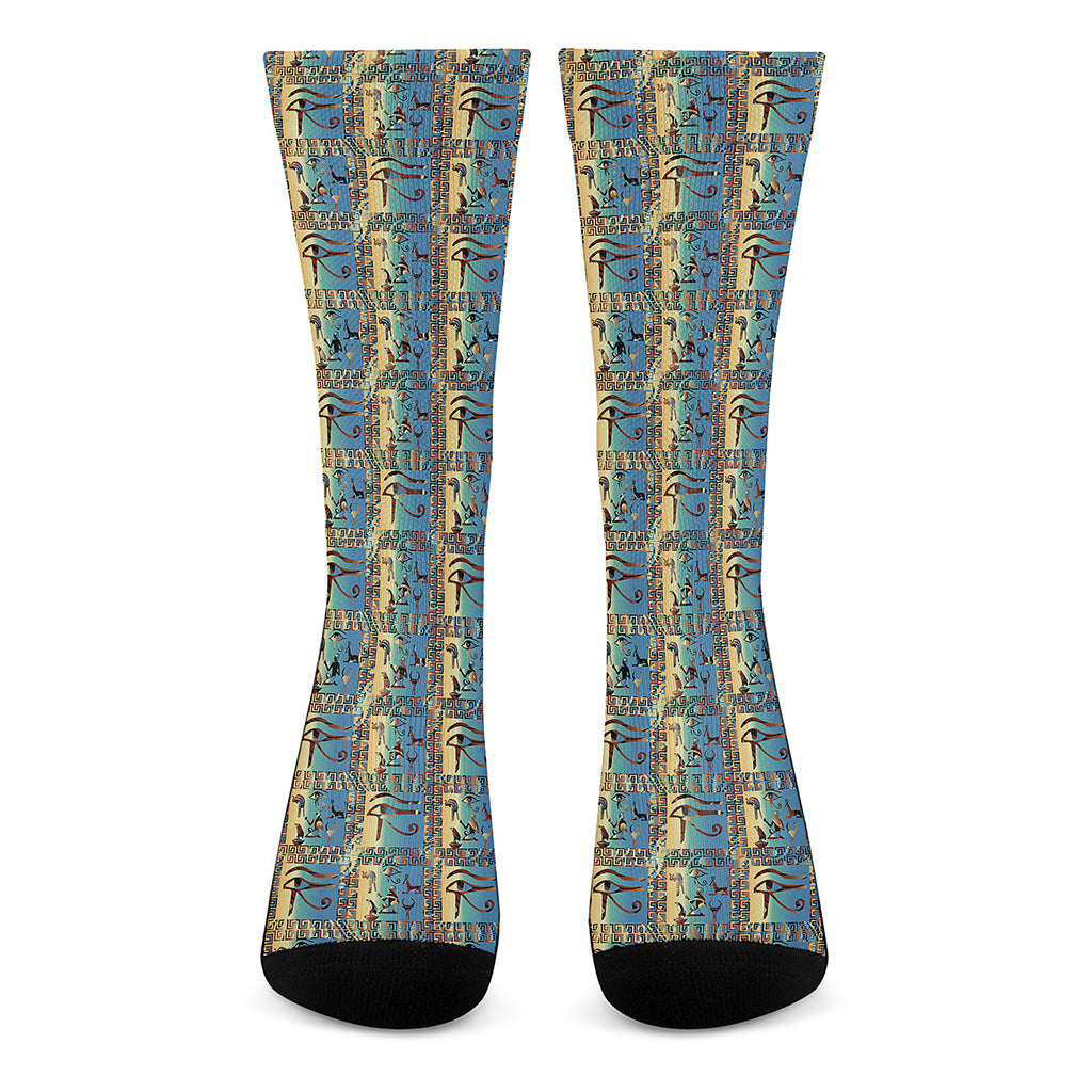 Egyptian Eye Of Horus Pattern Print Crew Socks