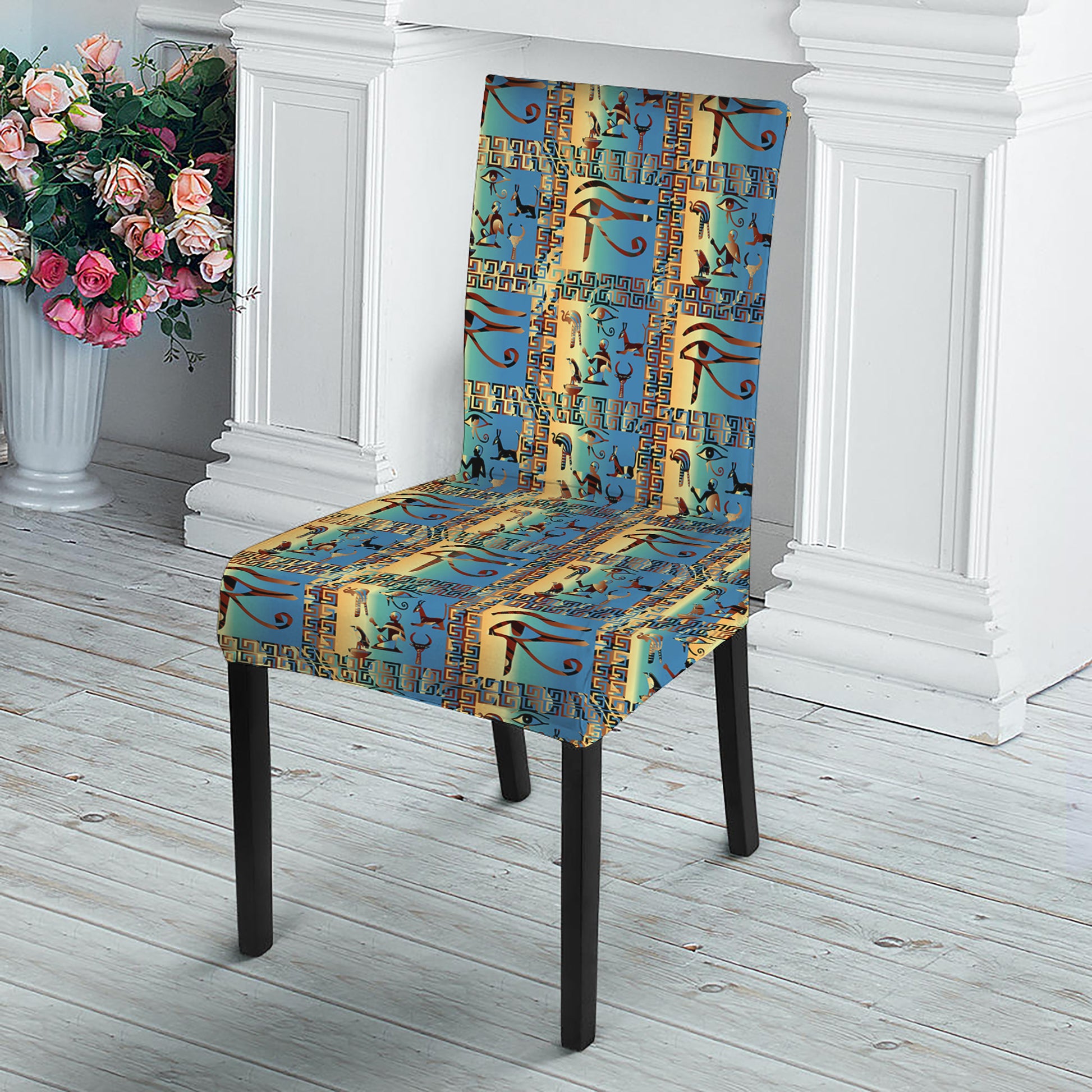 Egyptian Eye Of Horus Pattern Print Dining Chair Slipcover