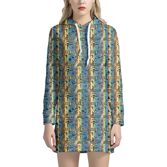 Egyptian Eye Of Horus Pattern Print Hoodie Dress