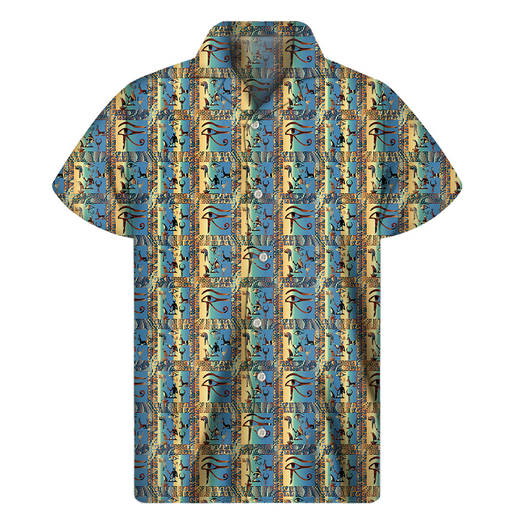 Egyptian Eye Of Horus Pattern Print Men's Short Sleeve Shirt