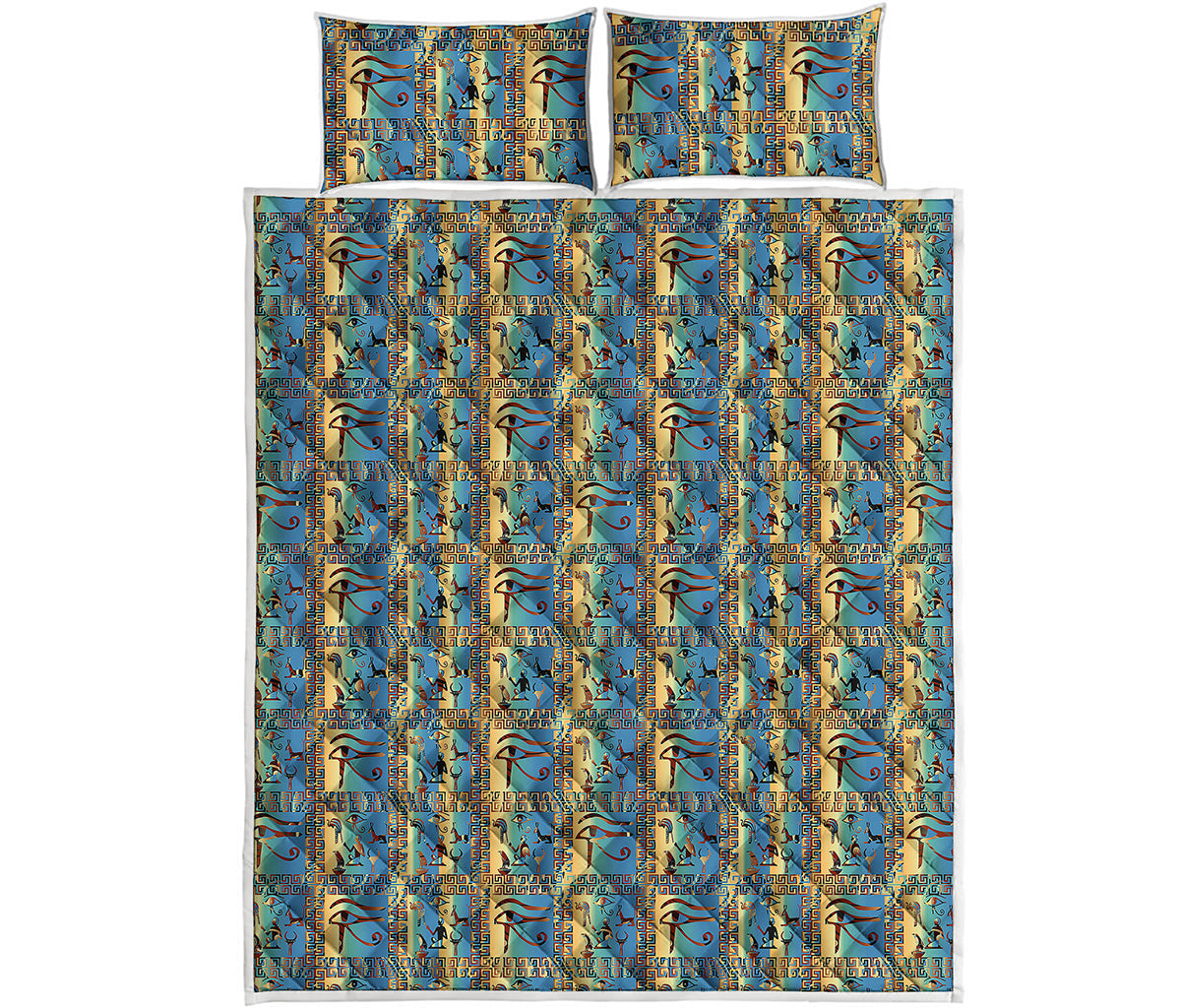 Egyptian Eye Of Horus Pattern Print Quilt Bed Set