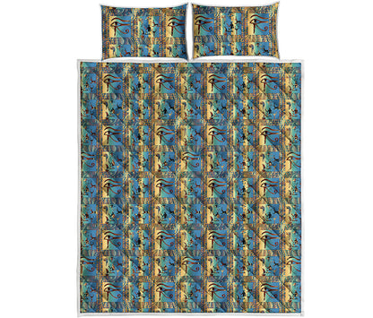 Egyptian Eye Of Horus Pattern Print Quilt Bed Set
