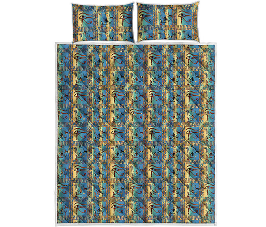 Egyptian Eye Of Horus Pattern Print Quilt Bed Set