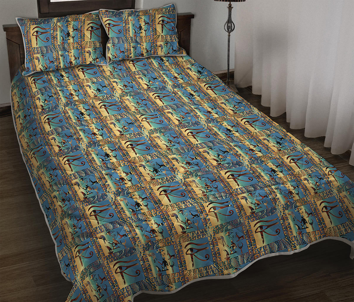 Egyptian Eye Of Horus Pattern Print Quilt Bed Set