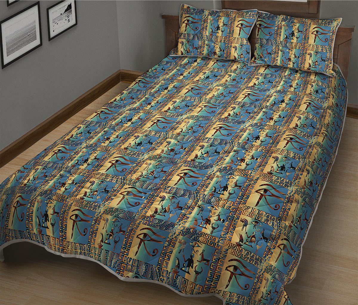Egyptian Eye Of Horus Pattern Print Quilt Bed Set
