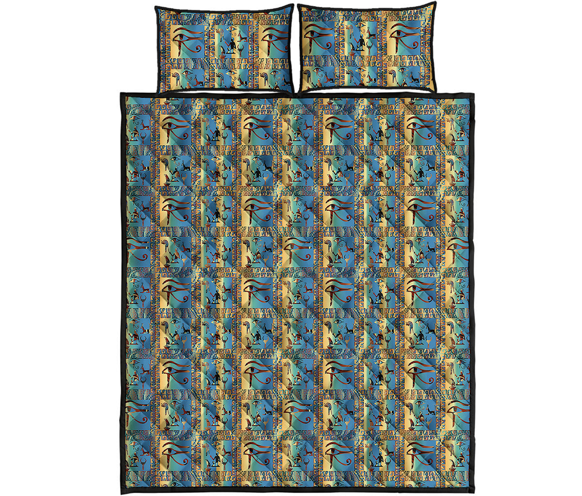 Egyptian Eye Of Horus Pattern Print Quilt Bed Set