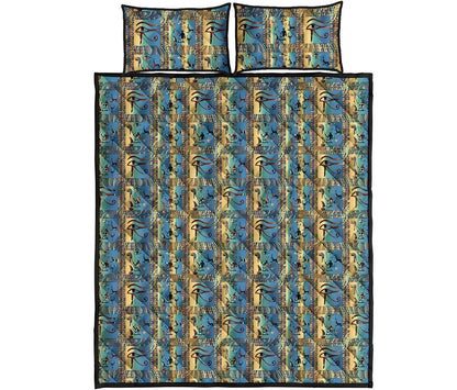 Egyptian Eye Of Horus Pattern Print Quilt Bed Set