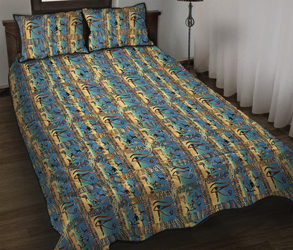 Egyptian Eye Of Horus Pattern Print Quilt Bed Set