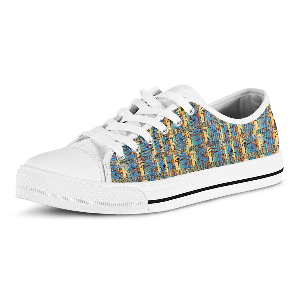 Egyptian Eye Of Horus Pattern Print White Low Top Shoes
