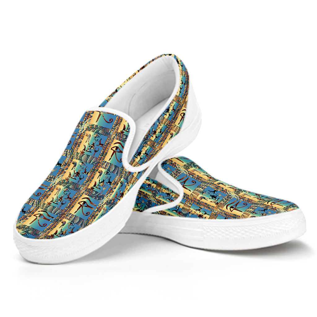 Egyptian Eye Of Horus Pattern Print White Slip On Shoes