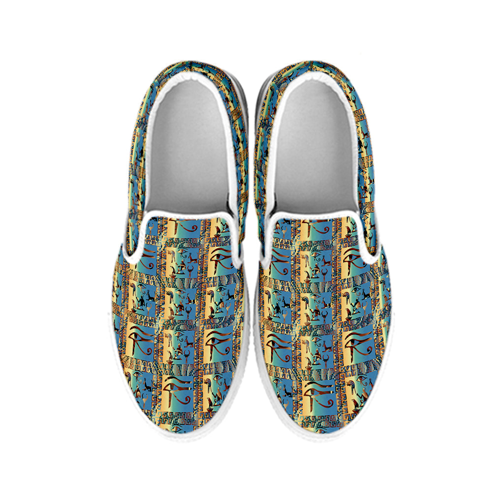 Egyptian Eye Of Horus Pattern Print White Slip On Shoes