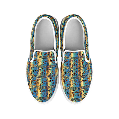 Egyptian Eye Of Horus Pattern Print White Slip On Shoes