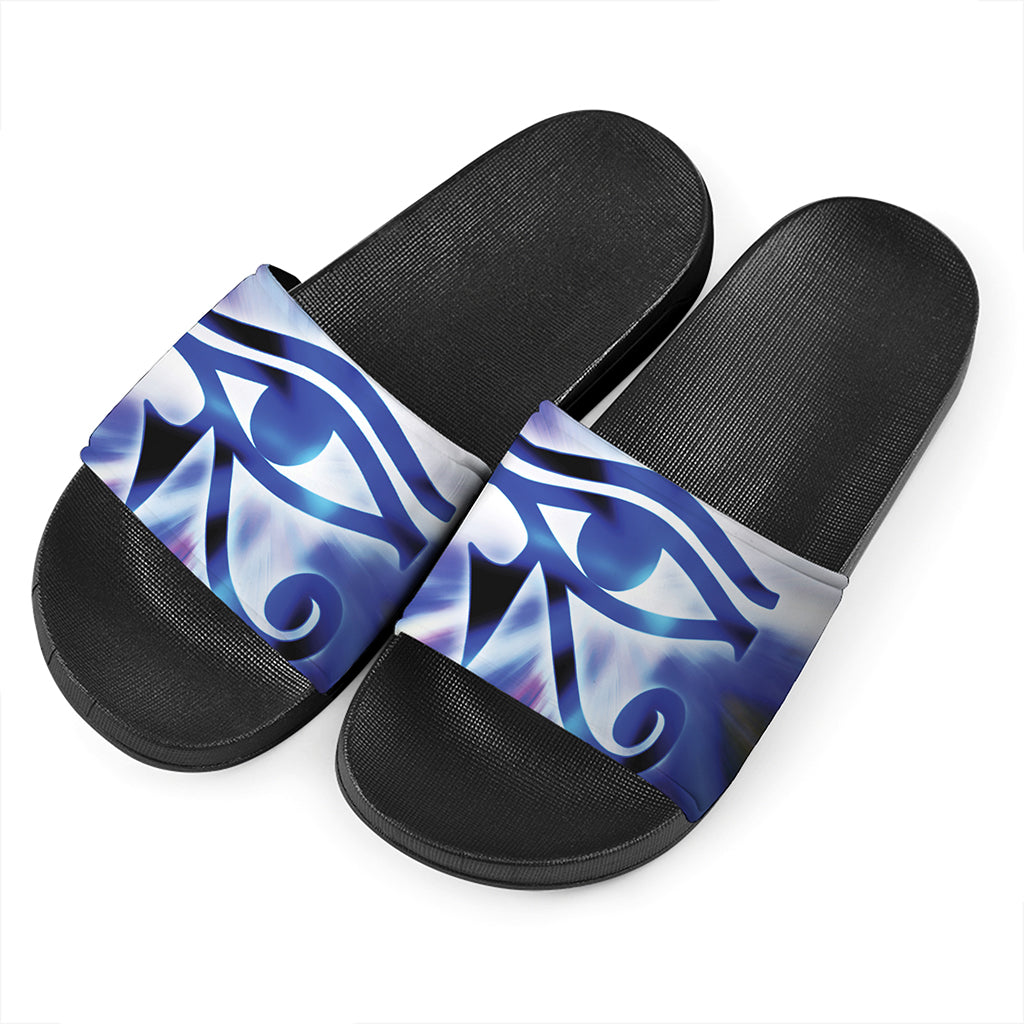 Egyptian Eye Of Horus Print Black Slide Sandals