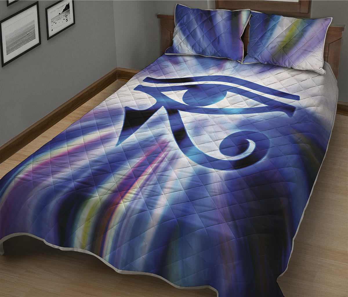 Egyptian Eye Of Horus Print Quilt Bed Set