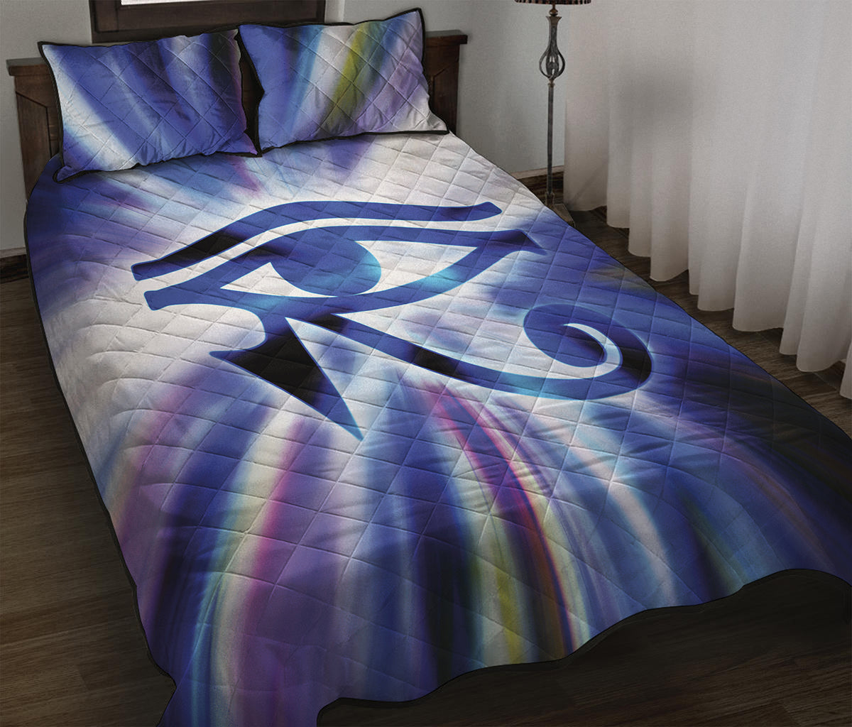 Egyptian Eye Of Horus Print Quilt Bed Set