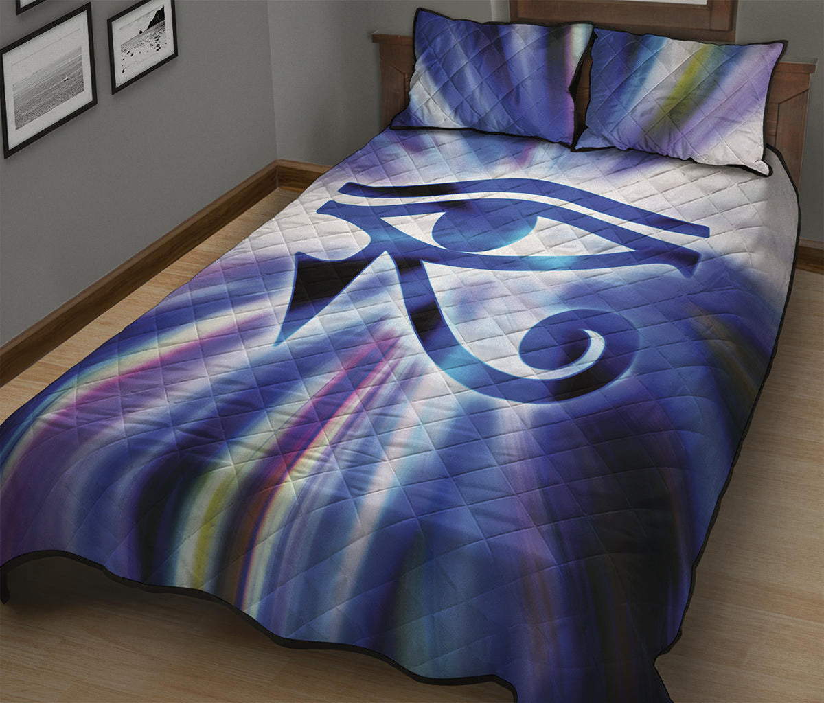 Egyptian Eye Of Horus Print Quilt Bed Set