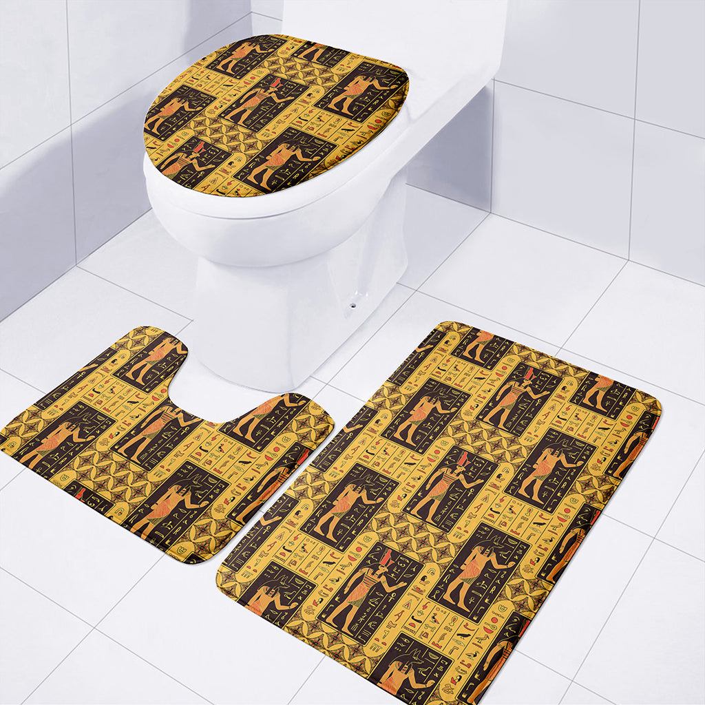 Egyptian Gods And Hieroglyphs Print 3 Piece Bath Mat Set