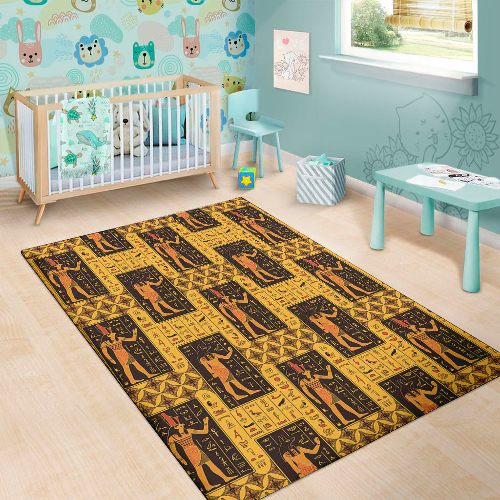 Egyptian Gods And Hieroglyphs Print Area Rug