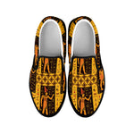 Egyptian Gods And Hieroglyphs Print Black Slip On Shoes