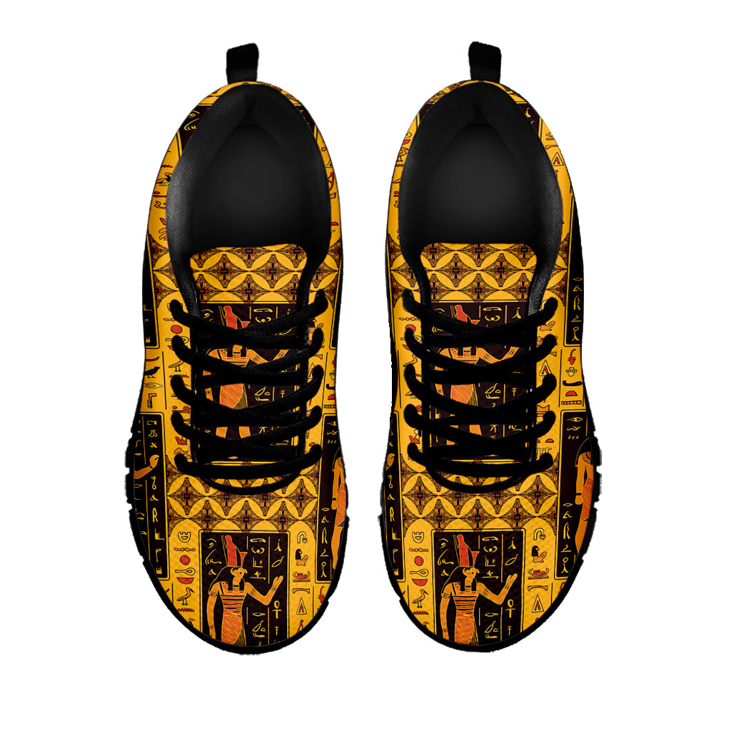 Egyptian Gods And Hieroglyphs Print Black Sneakers