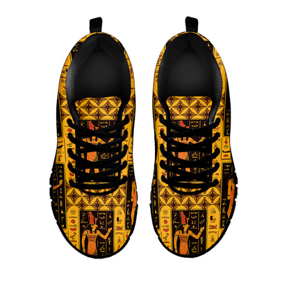 Egyptian Gods And Hieroglyphs Print Black Sneakers