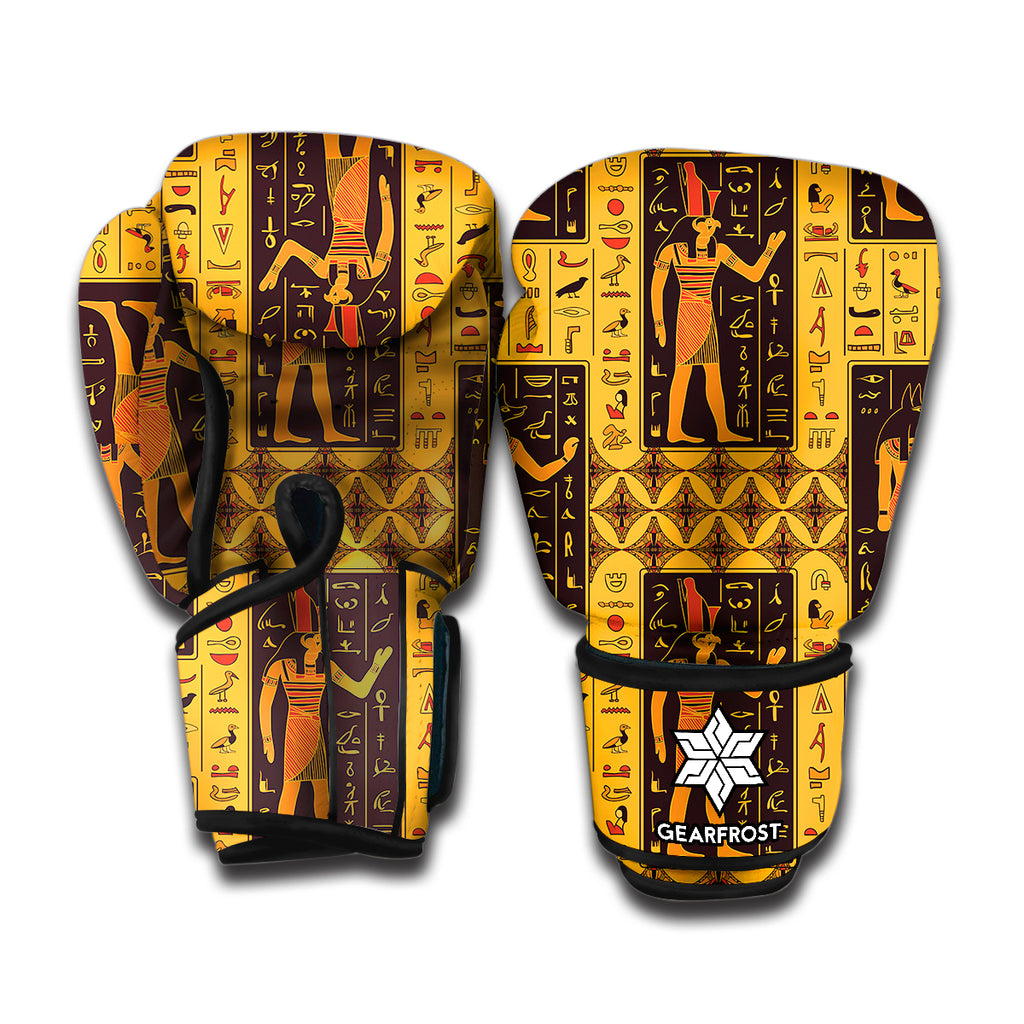 Egyptian Gods And Hieroglyphs Print Boxing Gloves